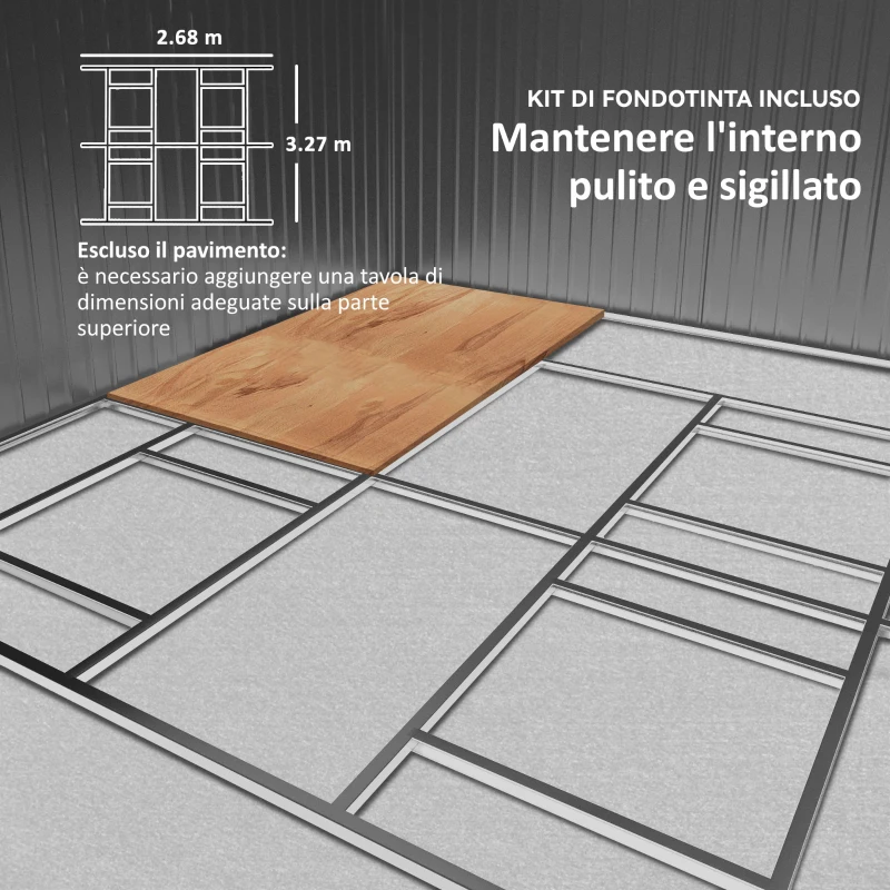 Outsunny Casetta da Giardino con Porte Scorrevoli e Tetto Inclinato, in Acciaio, 340x386x200 cm, Grigio