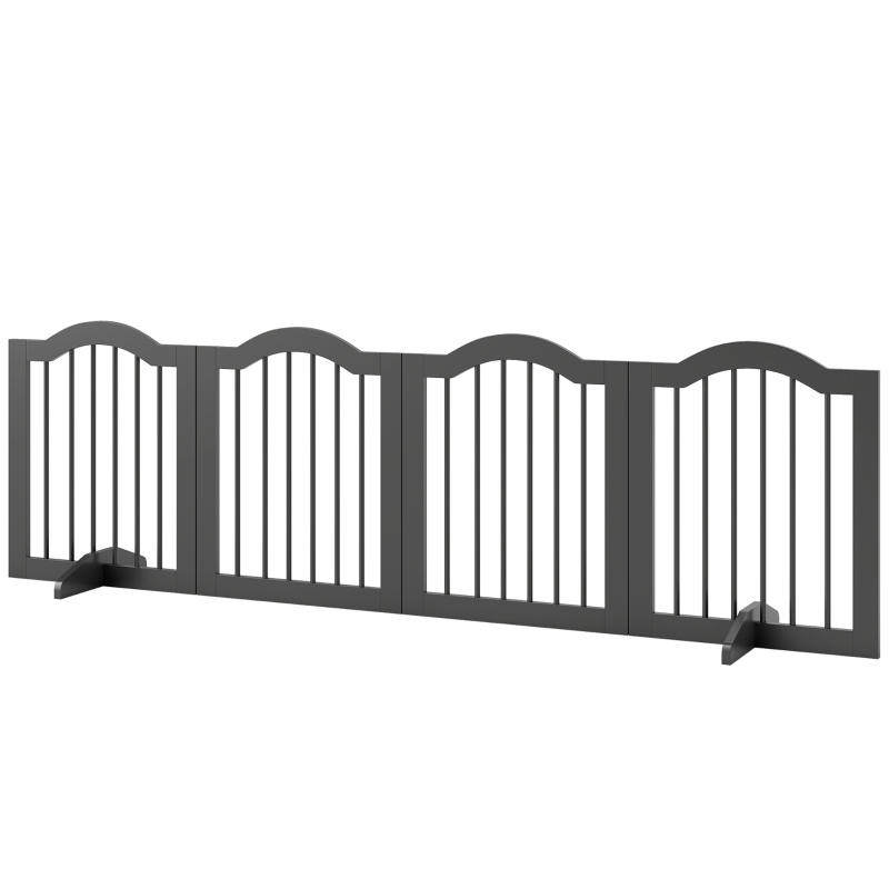 PawHut Dog Gate Freestanding Safety Gate with Feet, Foldable Dog Gate, 4 Panels, 208 x 29.5 x 61 cm, Black