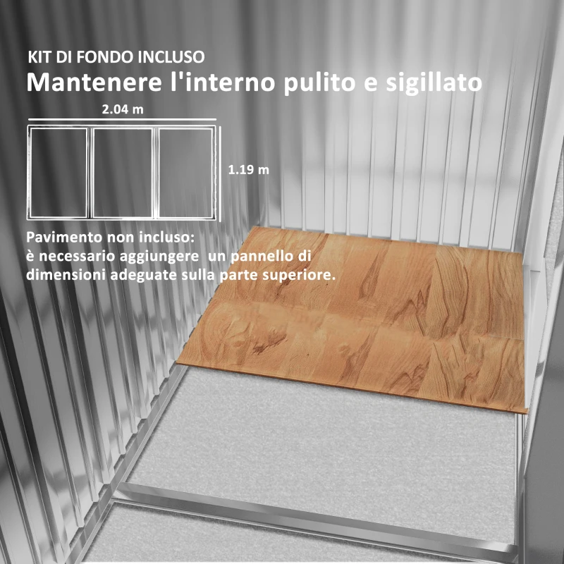 Outsunny Casetta da Giardino in Metallo con Prese d'Aria e Doppia Porta Scorrevole, 2.1x1.3m, Marrone Chiaro