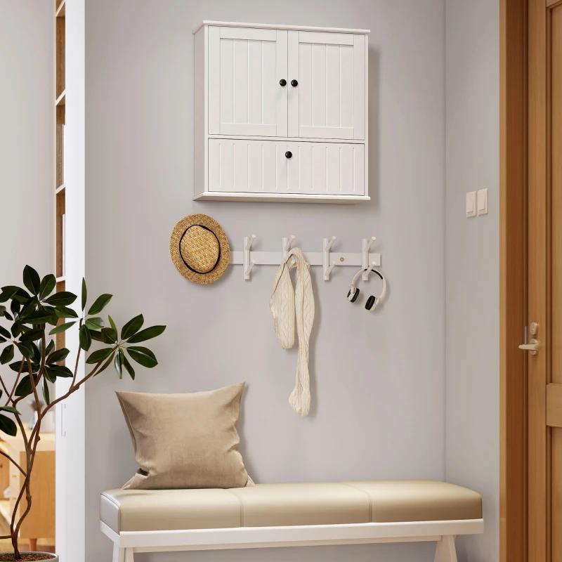 HOMCOM Armoire de salle de bain murale rustique avec étagère réglable, double porte et porte battante 60x19,5x60 cm blanc