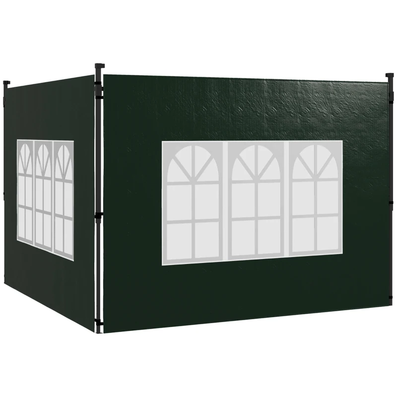 Outsunny Set 2 Pereți Laterali pentru Chioșcuri, Foi Foișor cu Ferestre din PE și Plastic, 3x3 m sau 3x6 m, Verde