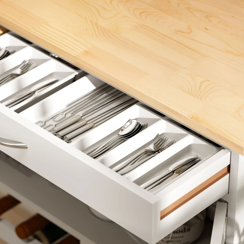 HOMCOM Carrello Cucina con Portabottiglie, 3 Ante, 4 Ruote e Cassetto, Mobiletto Cucina Salvaspazio per Microonde e Spezie in Legno, 67x37x87 cm, Bianco e Rovere