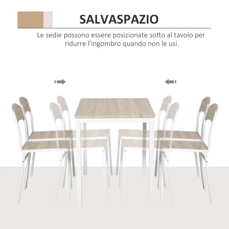 HOMCOM Set da Pranzo da 5 Pezzi con 1 Tavolo Rettangolare e 4 Sedie, in Metallo e MDF, Grigio e Bianco