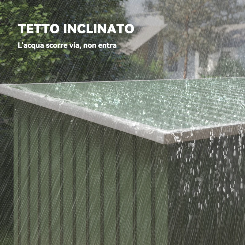 Outsunny Casetta da Giardino Porta Utensili in Lamiera di Acciaio con Fondazione, Capanno da Giardino in Acciaio con Porte Scorrevoli, 280x130x172cm, Verde Chiaro