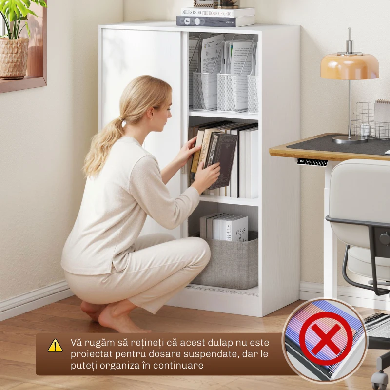 HOMCOM Dulap Birou, cu 3 Rafturi și Încuietoare, pentru Birou, 80x40x120 cm, Alb