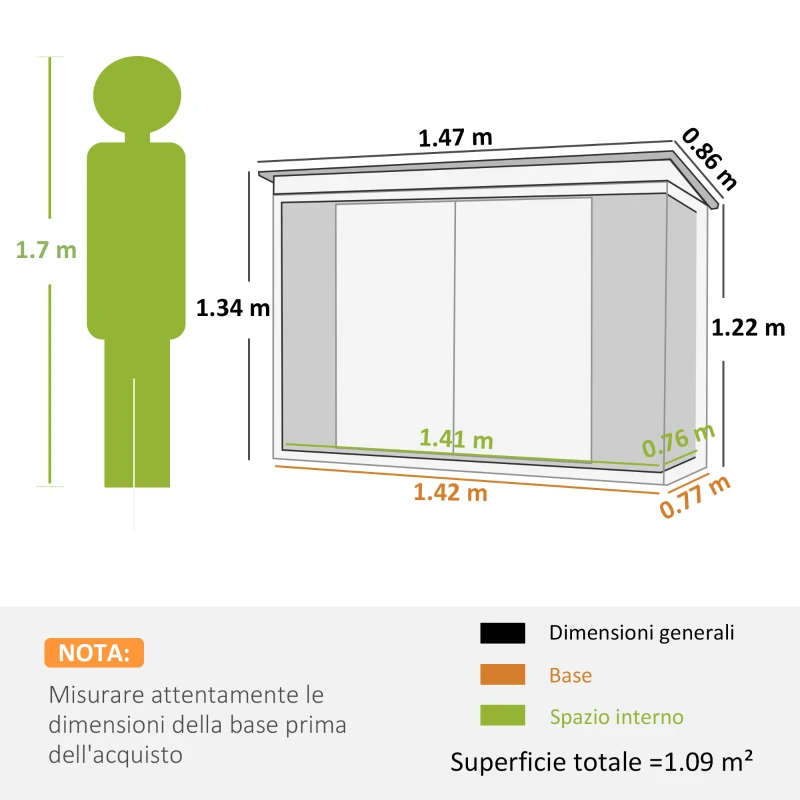 Outsunny Casetta da Giardino in Lamiera di Acciaio con Doppia Porta, 147x86x134cm, Nero e Bianco