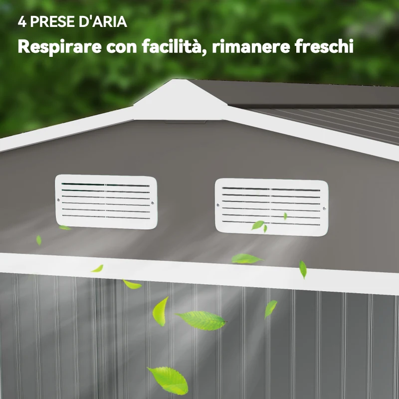 Outsunny Casetta da Giardino con Doppie Porte Scorrevoli in Lamiera di Acciaio, Capanno da Giardino in Acciaio, 277x195x192cm, Grigia