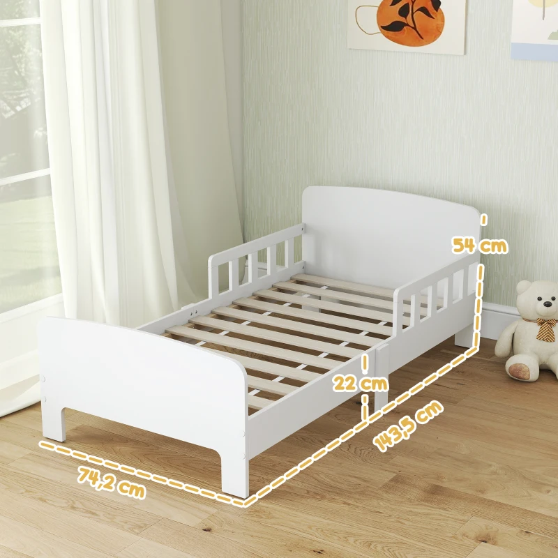 AIYAPLAY Kinderbed met veiligheidsshekken, peuterbed voor kinderen van 3-8 jaar, MDF, wit(m-3)