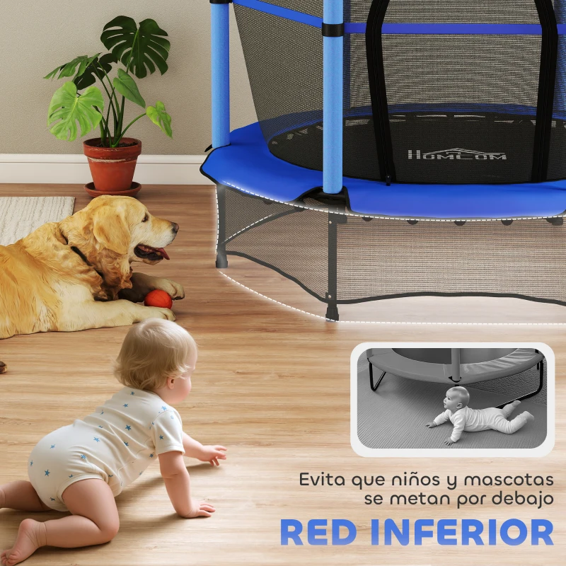 HOMCOM Trampolín para Niños de +3 Años Ø140 cm con Red de Seguridad y Marco de Acero para Interior y Exterior Azul y Negro
