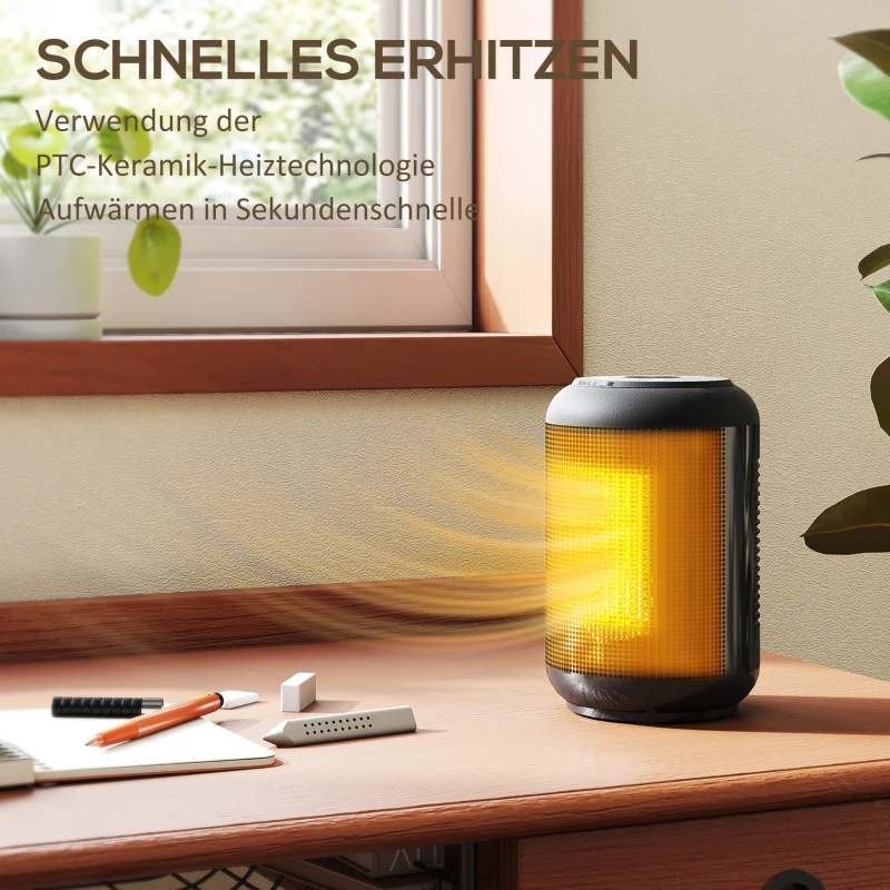 HOMCOM Verwarmingstoestel, 1500 W kachelventilator met 3 modi, 24-uurs timer, kantel- en oververhittingsbeveiliging, 14 x 14 x 21,5 cm, Zwart