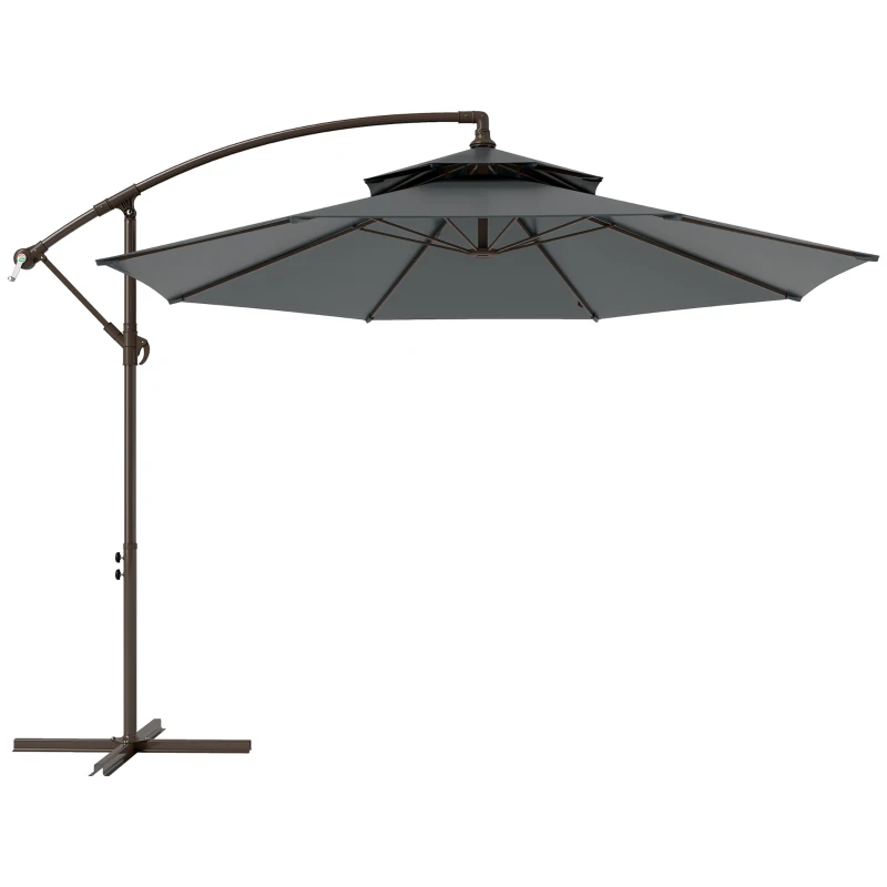 Outsunny Ombrellone a Braccio 2.7x2.7 m con Tettuccio Regolabile a 2 Livelli e Base a Croce, Grigio