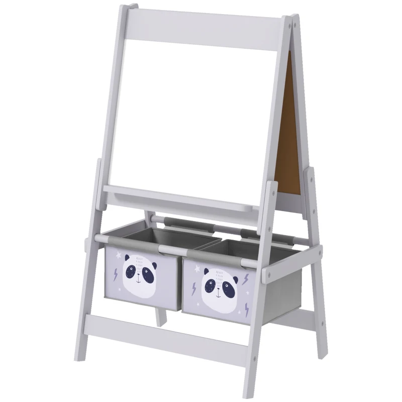 AIYAPLAY Tableau chevalet enfant ardoise double face tableau à craie rouleau papier 2 paniers 54 x 46,5 x 93 cm gris