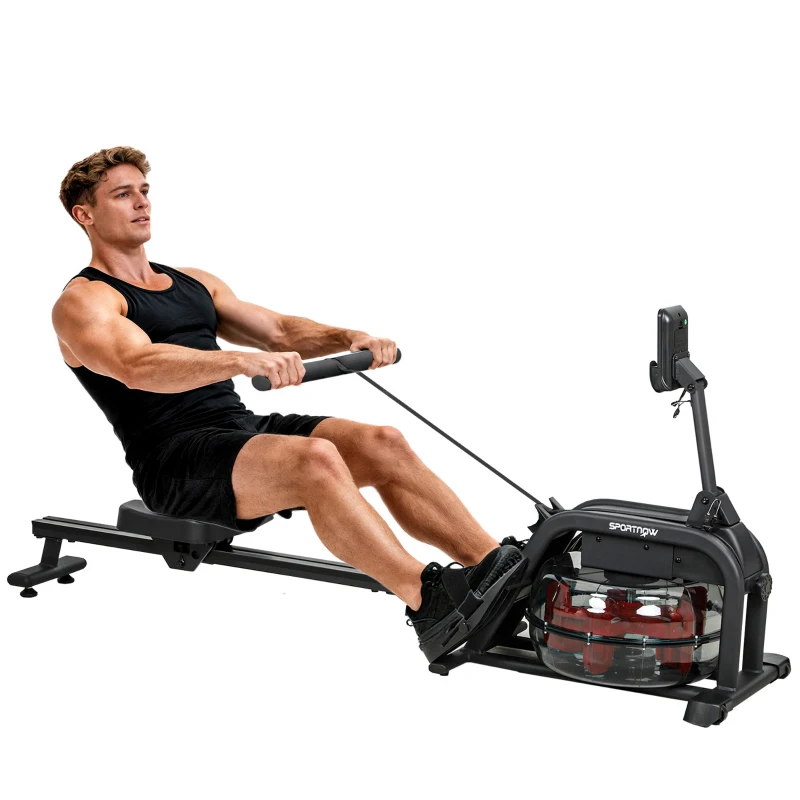 SPORTNOW Rudergerät für Training, Rudermaschine mit 6-11 L Wassertank, LCD-Monitor, Handyhalter, 135 kg Tragfähigkeit, Stahl, Schwarz