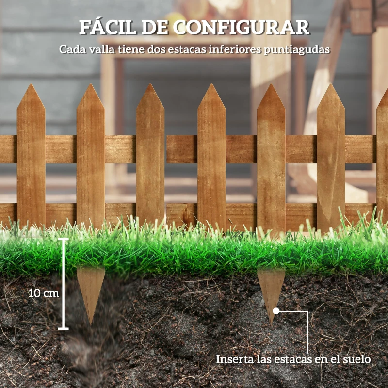 Outsunny Vallas de Madera para Jardín de 12 Paneles 50x34 cm con Puntas en Pico Fácil de Instalar para Huerto Patio Marrón