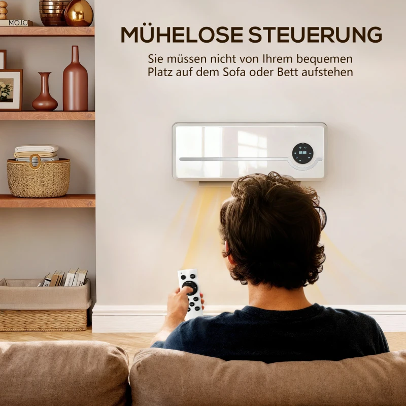 HOMCOM Muurverwarmer voor wandmontage 2000W keramische wandverwarming met ventilator, afstandsbediening, 2 verwarmingsstanden, LED-display(m-8)