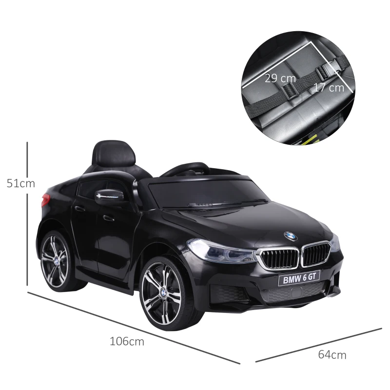 HOMCOM Voiture électrique Enfants 6 V 3 Km/h Max. Effets sonores et Lumineux télécommande Incluse Noir BMW 6 GT(m-3)