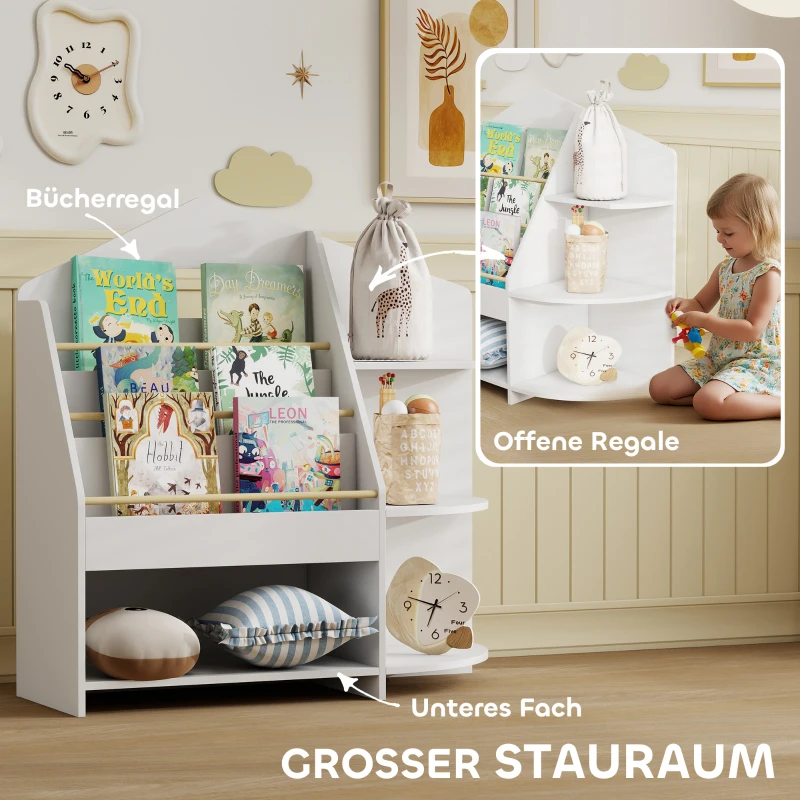 AIYAPLAY Kinderrek met 7 planken voor boeken, speelgoed, afgeronde randen, draagt 40 kg, Wit(m-4)