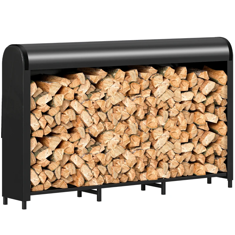 Outsunny Firewood Rack Metal 199 x 30 x 121 cm Firewood Rack 0.6 m³ with Waterproof Cover up to 300 kg