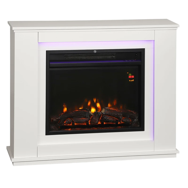 HOMCOM Chimenea Eléctrica Empotrable 1000/2000W con Efecto de Llama de 5 Niveles de Brillo y 12 Colores para 30 ㎡ Blanco
