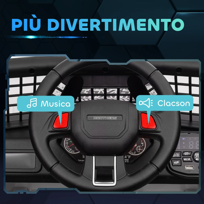 AIYAPLAY Macchina per Bambini Elettrica Fuoristrada 12V con Doppio Motore, Età 3-6 Anni, Telecomando e Luci, Bianco