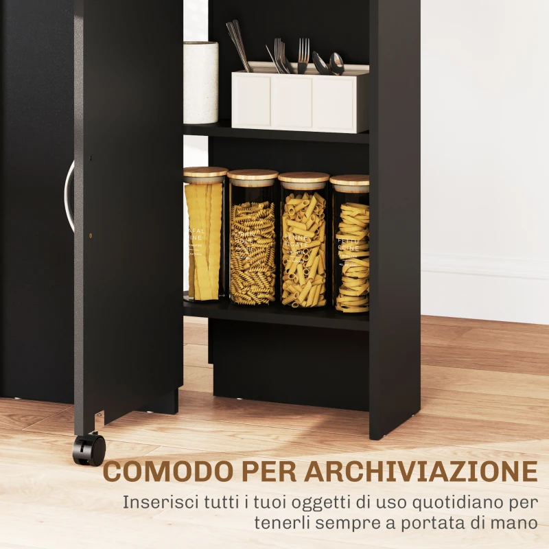 HOMCOM Tavolo Pieghevole in Legno per 4-6 Persone con Ruote, 75x140x74cm, Nero