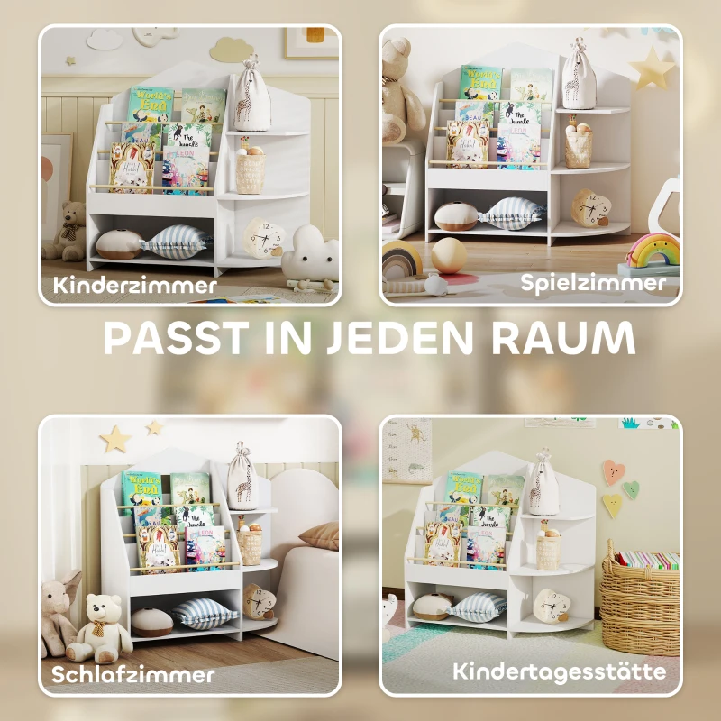 AIYAPLAY Kinderrek met 7 planken voor boeken, speelgoed, afgeronde randen, draagt 40 kg, Wit(m-7)