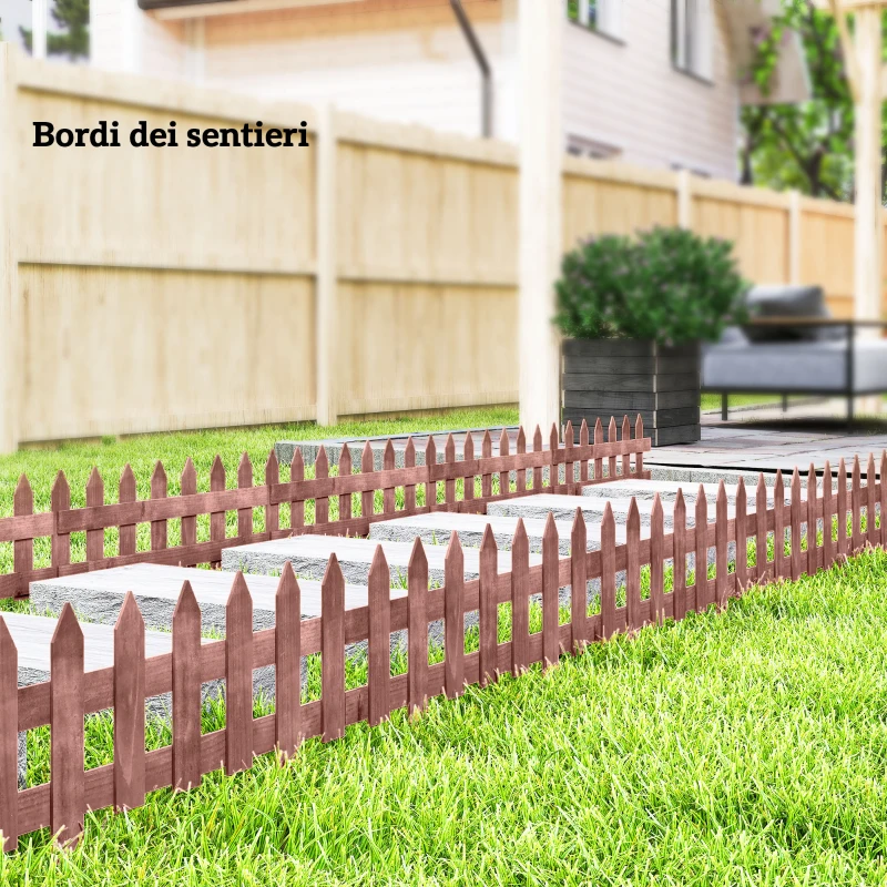 Outsunny Staccionata in Legno di Pino da 12 Pezzi per Aiuole, Giardino e Orto, Altezza 34cm