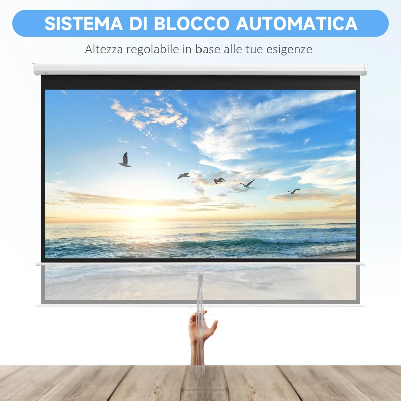 HOMCOM Telo per Proiettore 120" Rapporto 16:9, Fissaggio a Muro e Soffitto per Casa e Ufficio, Bianco