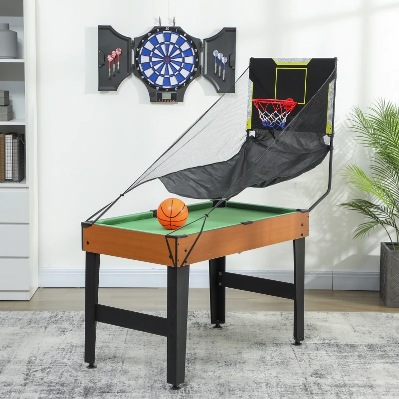 SPORTNOW Tavolo multigioco 5-in-1, 53 accessori, funzione calcio balilla, hockey da tavolo, ping-pong, biliardo e basket, Noce