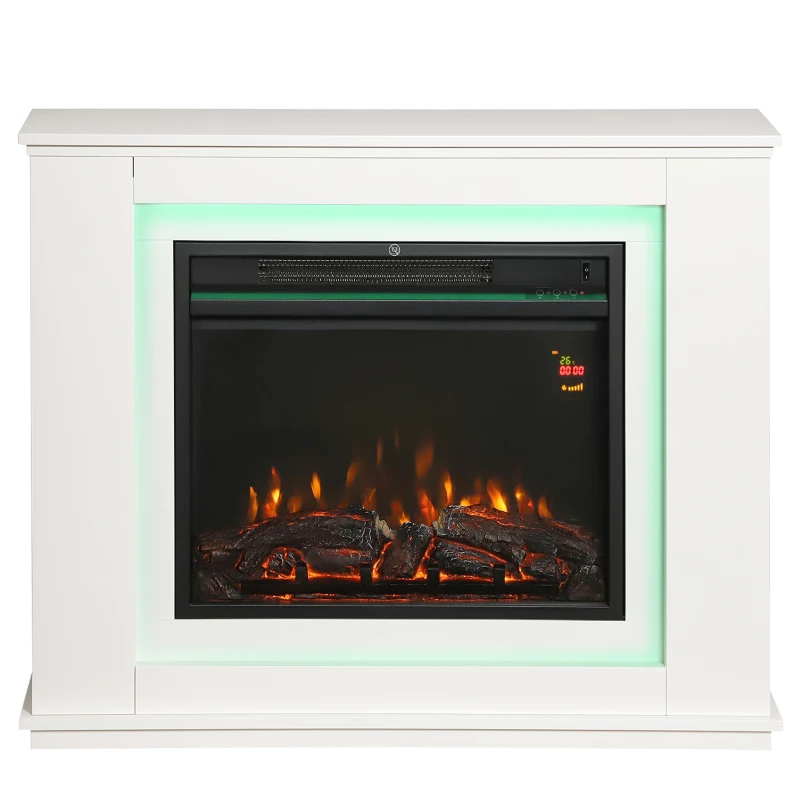 HOMCOM Cheminée électrique 1000W/2000W fausse cheminée effet flamme à 12 couleurs et 5 luminosités réglables 98x25x80cm blanc