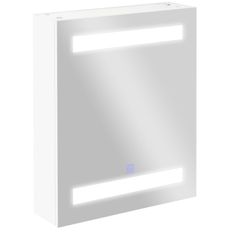HOMCOM Armadietto Pensile da Bagno con 1 Anta, Specchio e Luci a LED | 2 Ripiani Interni | MDF Bianco (60 x 50 x 15cm)