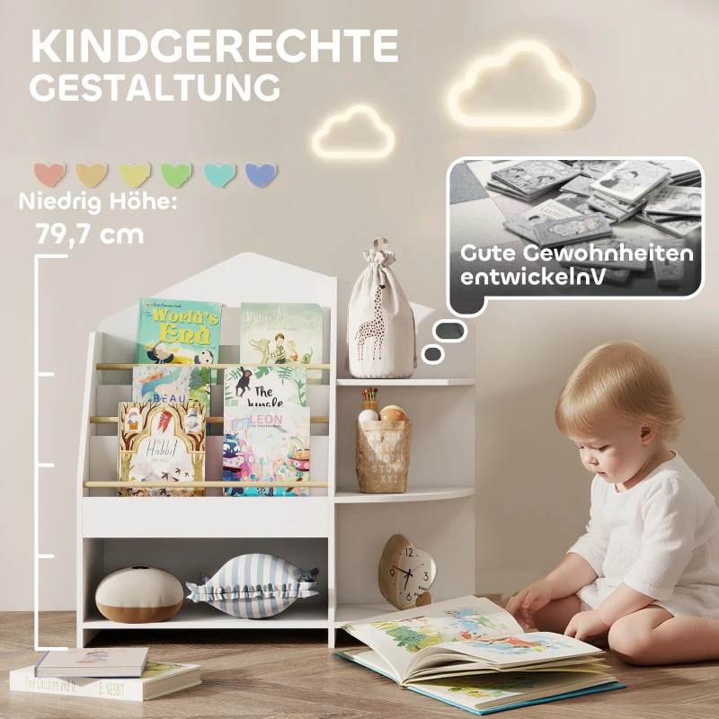 AIYAPLAY Kinderrek met 7 planken voor boeken, speelgoed, afgeronde randen, draagt 40 kg, Wit(m-5)