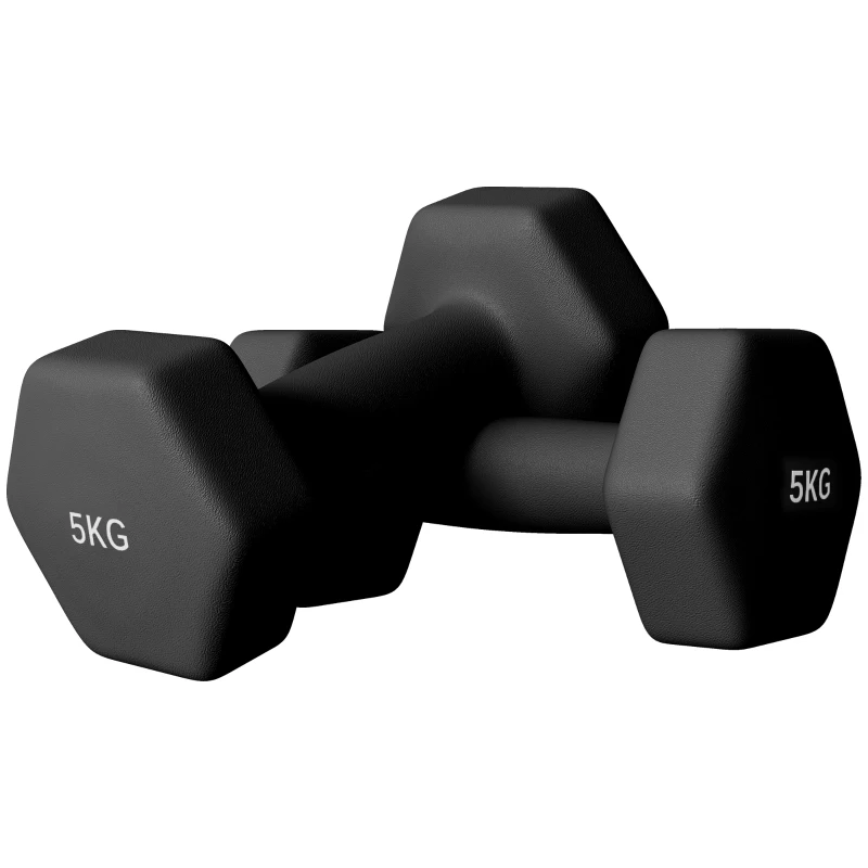 SPORTNOW Set 2 Greutăți Hexagonale cu Gantere Pereche cu Prindere Antiderapantă pentru Antrenament de Fitness, 2x5 kg, 21x9x9 cm, Negru