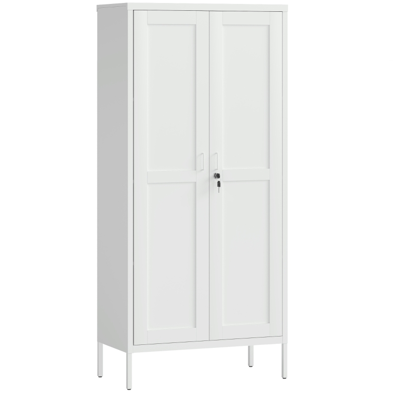 HOMCOM Armadio per Ufficio in Acciaio a 3 Ripiani Regolabili con Serratura e 2 Chiavi, 80x40x175 cm, Bianco