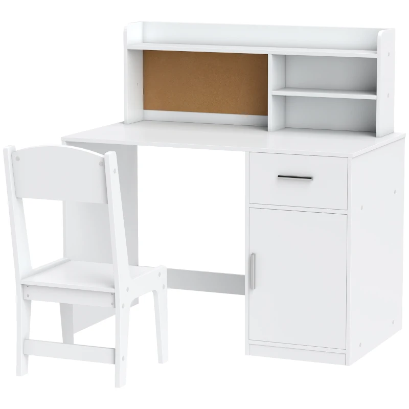 AIYAPLAY Bureau pour Enfants avec Étagères, Armoire, Tiroir et Chaise Assortie en MDF Blanc