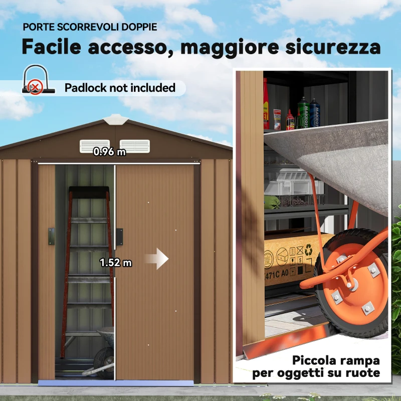 Outsunny Casetta da Giardino Porta Utensili in Lamiera con Porte Scorrevoli, 213x130x185cm, Giallo