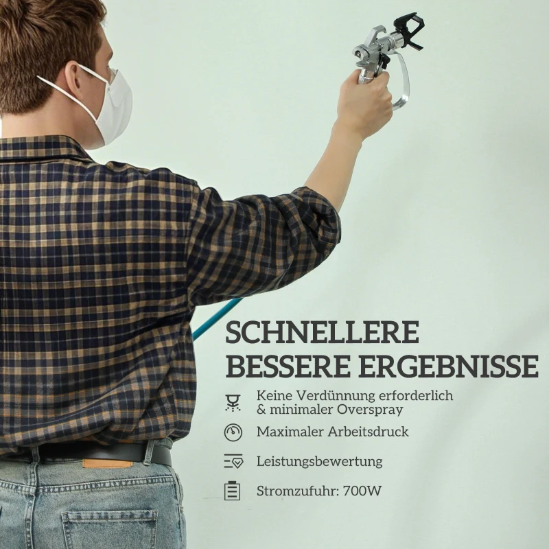 HOMCOM Verfspuitsysteem, 700 W elektrisch verfspuitpistool, 200 bar verfspuitapparaat met 1,5 L/min doorstroom, 33 x 26 x 41 cm, Blauw