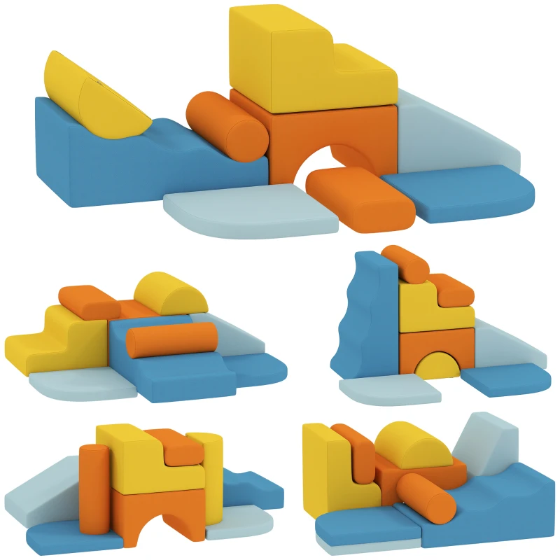 AIYAPLAY 9-teiliges Soft-Baustein-Set, weiche Blöcke zum Bauen und Spielen, Indoor-Spielset für Kleinkinder, Schaumstoff, Bunt