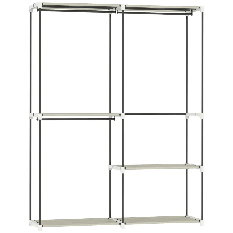 HOMCOM Armario de Ropa Armario Abierto con 4 Estantes de Tela 3 Barras para Colgar Marco de Metal 142x43x185 cm Crema