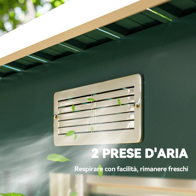 Outsunny Capanno da Giardino con 2 Porte Scorrevoli e Tetto Inclinato in Lamiera d'Acciaio, 261x133x182cm, Verde