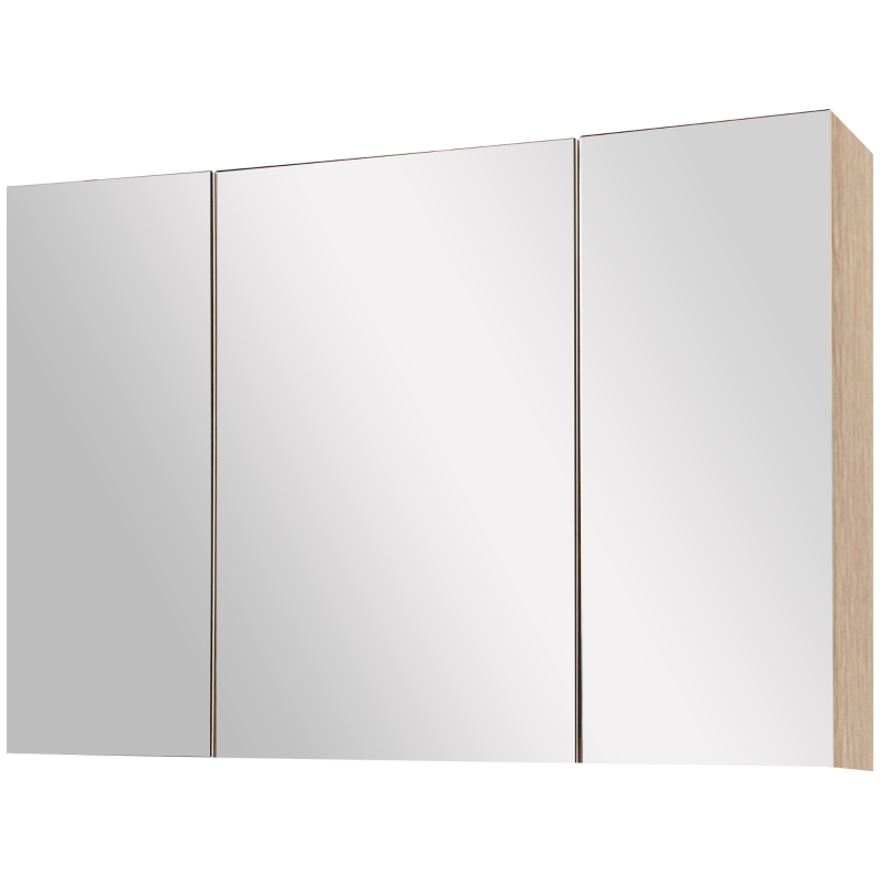 kleankin Specchio Bagno Contenitore con 3 Ante a Specchio Soft Close, Specchiera Bagno con Ripiani Regolabili in Legno e Vetro, 90x13.5x60 cm, Color Legno