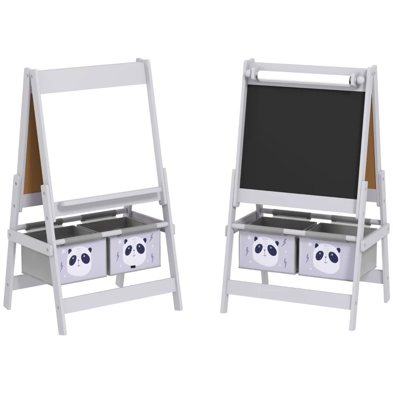 AIYAPLAY Caballete infantil pizarra doble cara pizarra de tiza rollo de papel 2 cestas 54 x 46,5 x 93 cm gris
