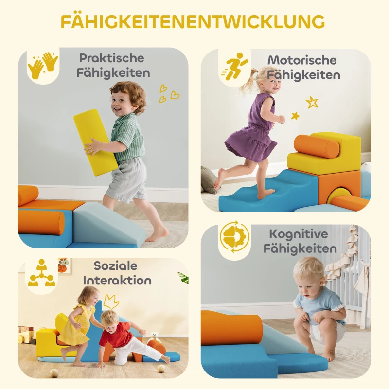 AIYAPLAY 9-delige soft-blokken set, zachte blokken om te bouwen en te spelen, indoor-speelset voor kleuters, schuim, kleurrijk(m-7)