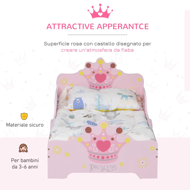 HOMCOM Letto per Bambini con Bordi Rialzati e 6 Gambe in Legno per Cameretta, Lettino per Bimbi da 3-6 Anni, 143x73x60cm, Rosa