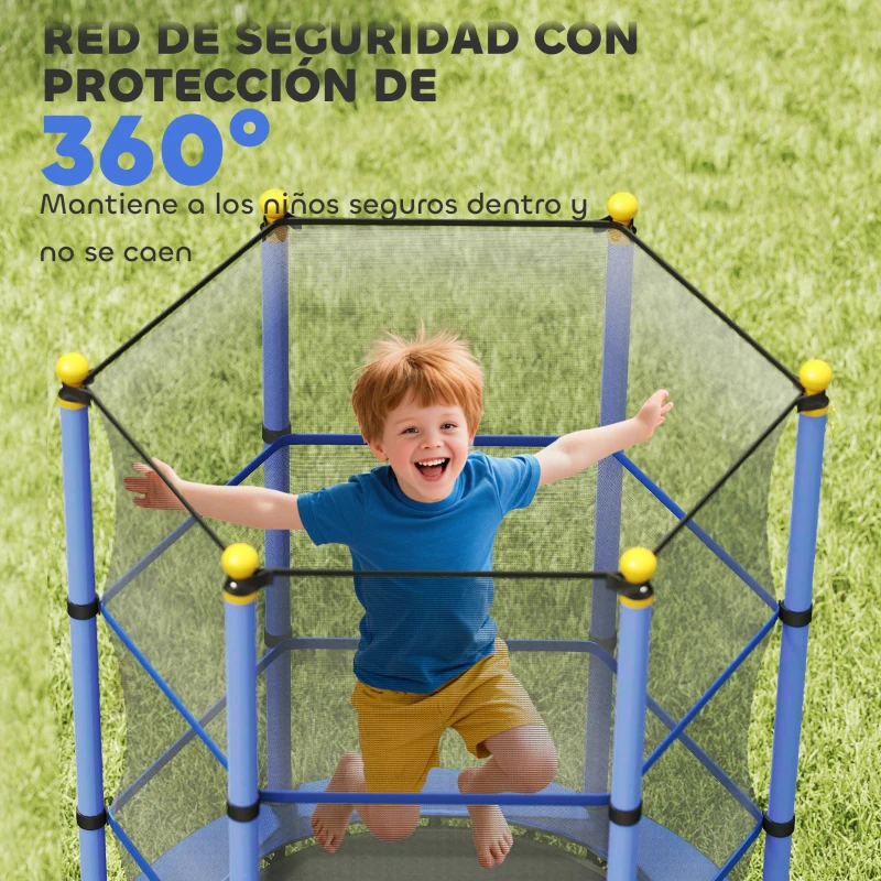 HOMCOM Trampolín para Niños de +3 Años Ø140 cm con Red de Seguridad y Marco de Acero para Interior y Exterior Azul y Negro