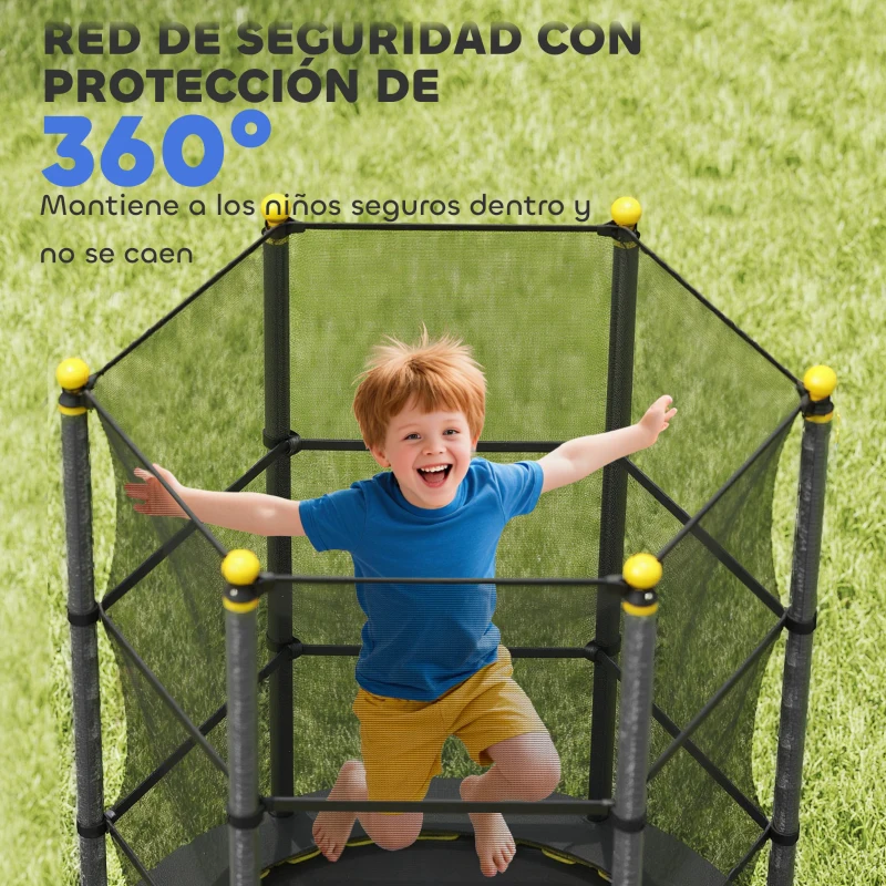 HOMCOM Trampolín para Niños de +3 Años Ø140 cm con Red de Seguridad y Marco de Acero para Interior y Exterior Negro