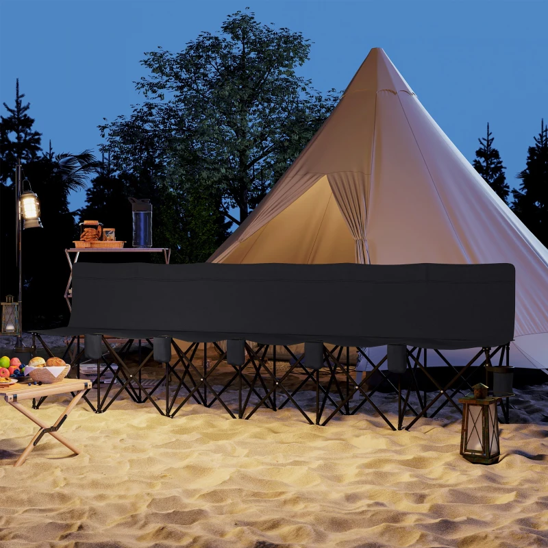 Outsunny Banc de Jardin Pliable Banc de Camping Pliant Portable 6 Places dim. 2,65L x 0,48l x 0,80H m métal époxy Oxford Noir