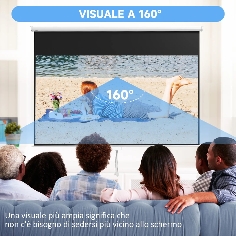HOMCOM Telo per Proiettore 120" Rapporto 16:9, Fissaggio a Muro e Soffitto per Casa e Ufficio, Bianco