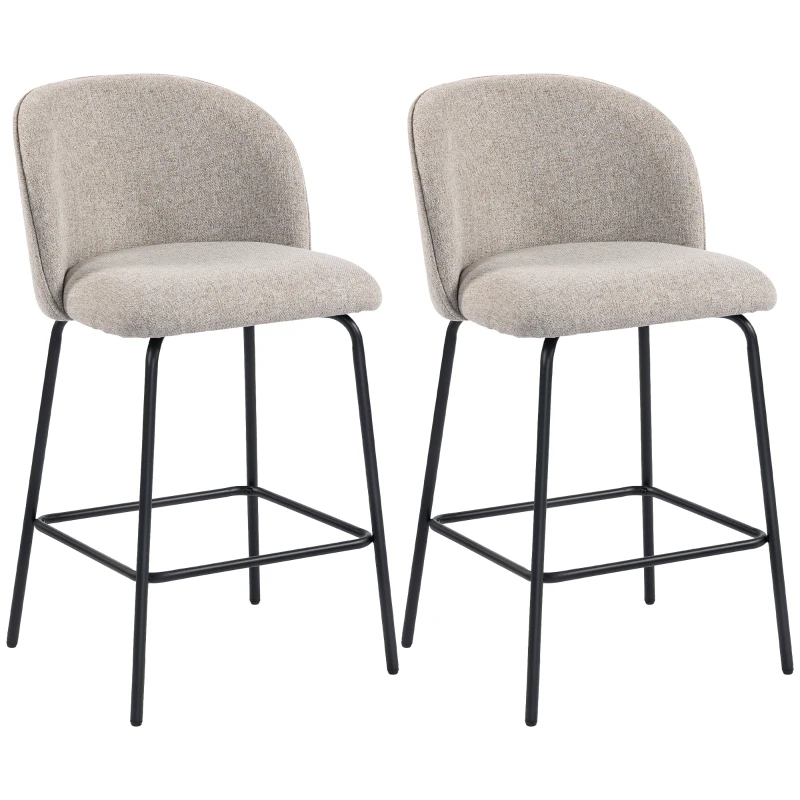 HOMCOM Set 2 Sgabelli da Bar con Schienale e Poggiapiedi, Rivestimento in Tessuto e Gambe in Acciaio, Grigio