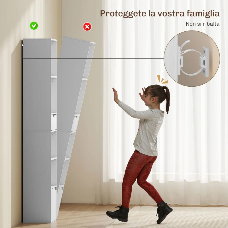 HOMCOM Scaffale Libreria a 4 Ripiani Aperti con Armadietto e Cassetto, 30x24x158 cm, in Legno Bianco